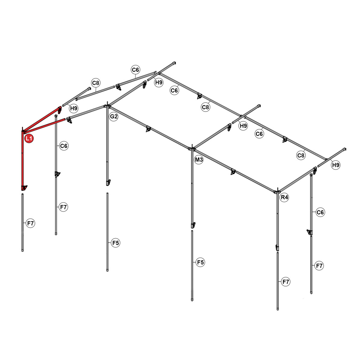 Replacement Pole Premium Add-on Tent Family L1 -SHA-